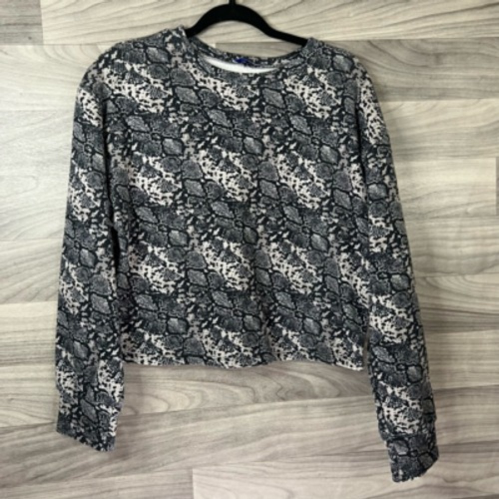 Zara Womens Crewneck Sweatshirt Black Gray Snake Long Sleeve Crew‎ Neck S
